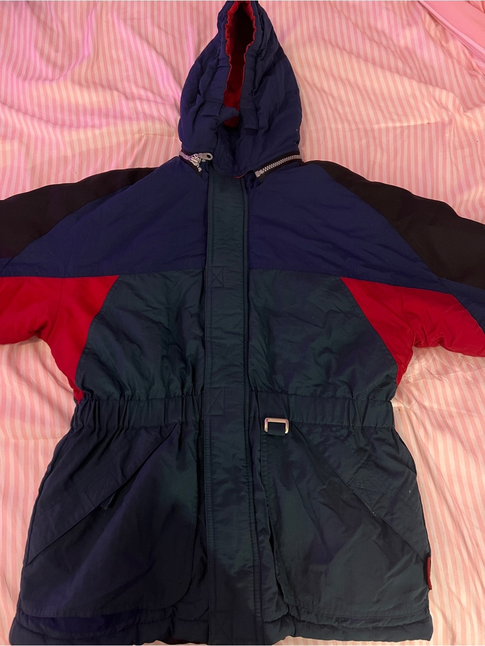 Kids Colorblock Hooded Winter Coat - Navy, Red, Black